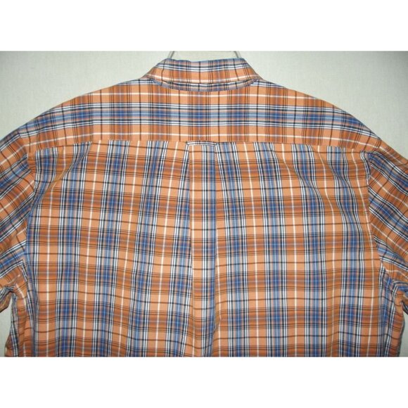 IZOD Shirt Mens XL Orange White Blue Plaid Button-Down Collar Heritage Tartan - Picture 9 of 12